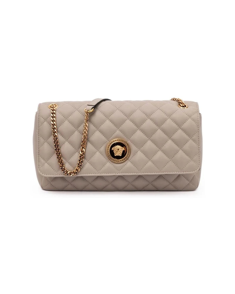 Versace Taupe Leather Quilted Shoulder Strap Bag Glam Steals