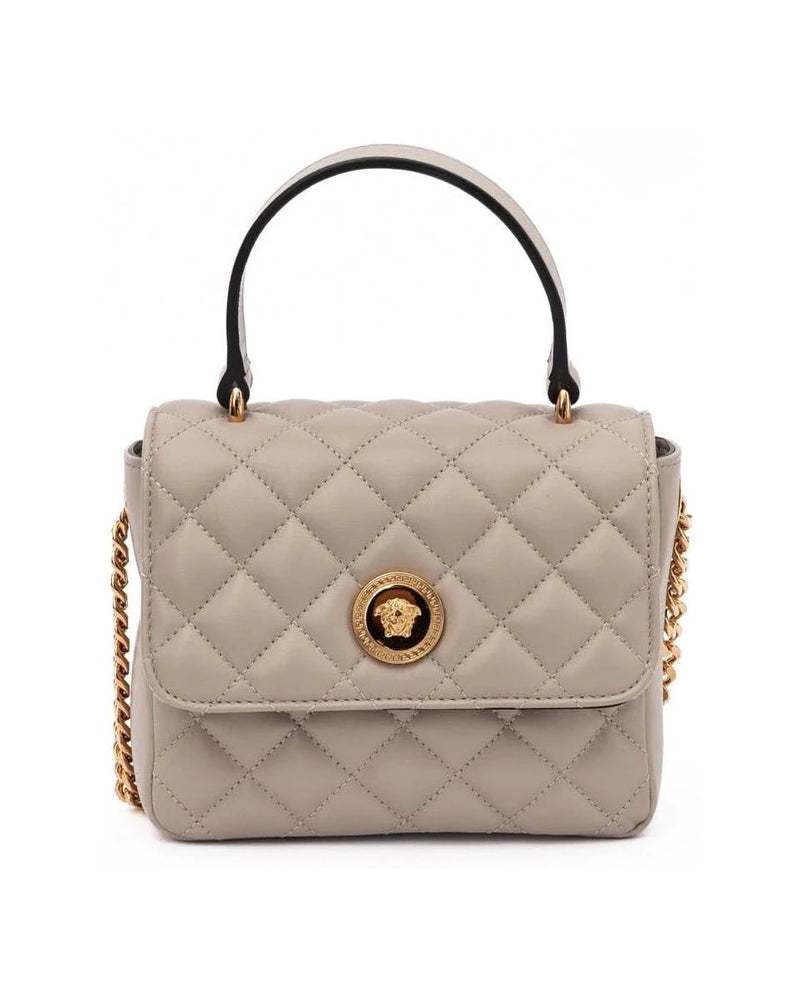 Versace Taupe Leather Quilted Handbag Glam Steals
