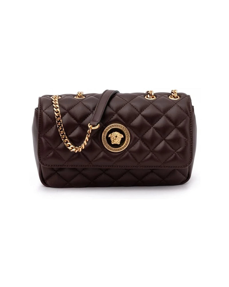 Versace Brown Leather Quilted Shoulder Strap Bag Glam Steals