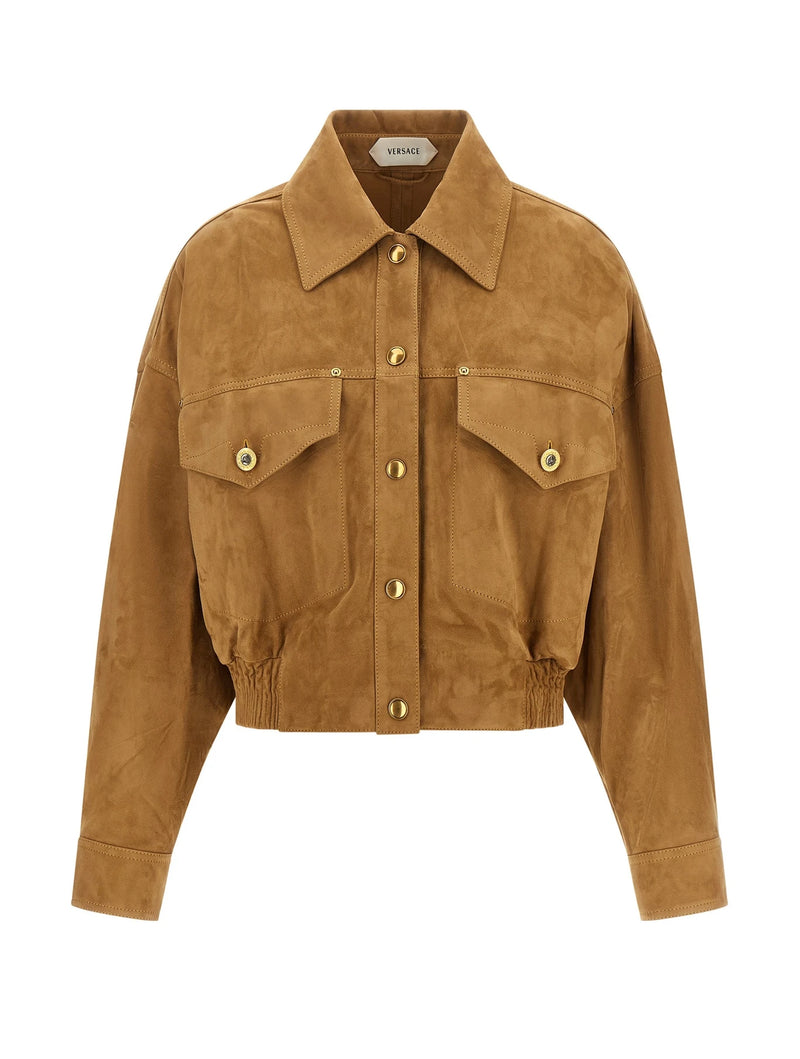 Versace Trucker Jacket in brown, Lamb Leather