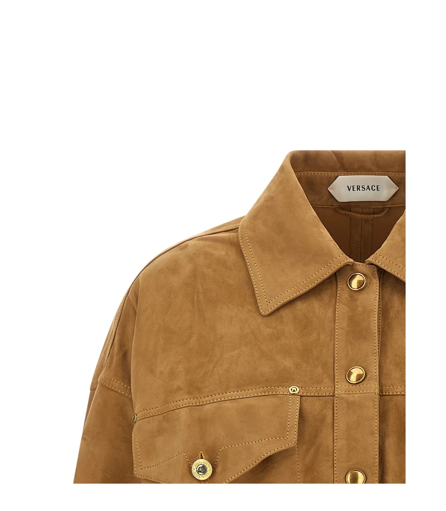 Versace Trucker Jacket in brown, Lamb Leather — view 3